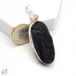 Rough black tourmaline pendant with citrine in sterling silver, model 2