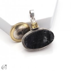 Rough black tourmaline pendant with citrine in sterling silver, model 3