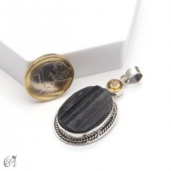 Rough black tourmaline pendant with citrine in sterling silver, model 4