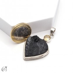 Rough black tourmaline pendant with citrine in sterling silver, model 5