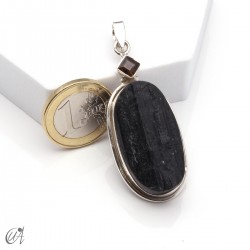 Rough black tourmaline pendant with smoky quartz in sterling silver, model 2