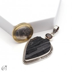 Rough black tourmaline pendant with smoky quartz in sterling silver, model 5