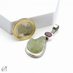 Rough prehnite pendant with amethyst in sterling silver, model 4