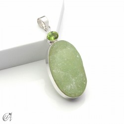 Rough prehnite pendant with peridot in sterling silver, model 2