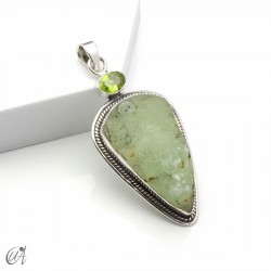 Rough prehnite pendant with peridot in sterling silver, model 3