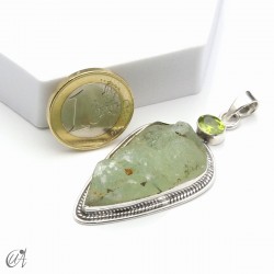 Rough prehnite pendant with peridot in sterling silver, model 3