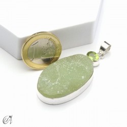 Rough prehnite pendant with peridot in sterling silver, model 2