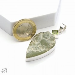 Rough prehnite pendant with peridot in sterling silver, model 1