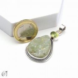 Rough prehnite pendant with peridot in sterling silver, model 4