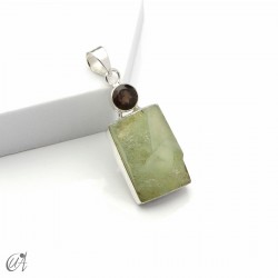 Rough prehnite pendant with smoky quartz in sterling silver, model 1