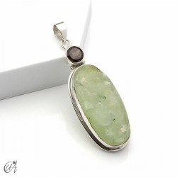 Rough prehnite pendant with smoky quartz in sterling silver, model 2