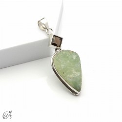 Rough prehnite pendant with smoky quartz in sterling silver, model 3