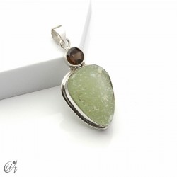 Rough prehnite pendant with smoky quartz in sterling silver, model 4