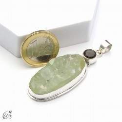 Rough prehnite pendant with smoky quartz in sterling silver, model 2
