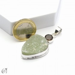 Rough prehnite pendant with smoky quartz in sterling silver, model 4