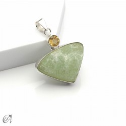 Rough prehnite pendant with citrine in sterling silver, model 1