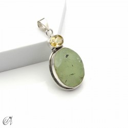 Rough prehnite pendant with citrine in sterling silver, model 2