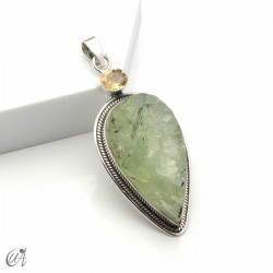 Rough prehnite pendant with citrine in sterling silver, model 3