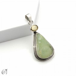 Rough prehnite pendant with citrine in sterling silver, model 4