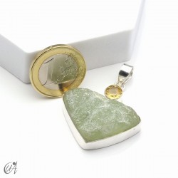 Rough prehnite pendant with citrine in sterling silver, model 1
