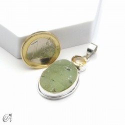 Rough prehnite pendant with citrine in sterling silver, model 2