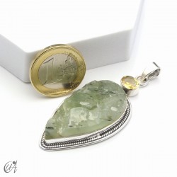 Rough prehnite pendant with citrine in sterling silver, model 3