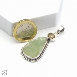 Rough prehnite pendant with citrine in sterling silver, model 4