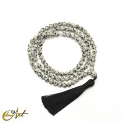 Buddhist mala beads of natural dalmatian jasper, 6 mm