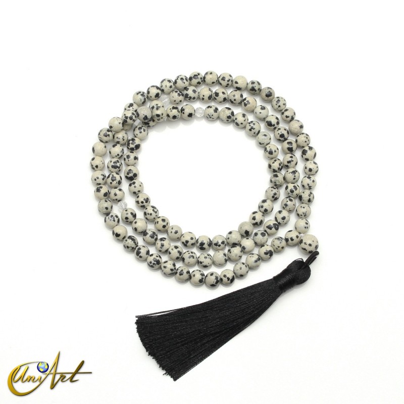 Mala budista de jaspe dálmata, 6 mm