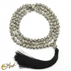 Buddhist mala beads of natural dalmatian jasper, 8 mm