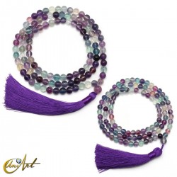 Buddhist japa mala beads of natural purple fluorite