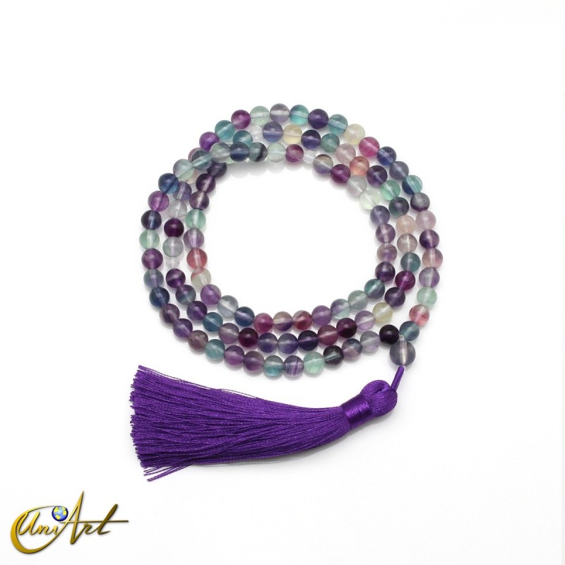 Japa Mala budista en fluorita púrpura, 6 mm