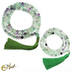 Buddhist japa mala beads of green fluorite
