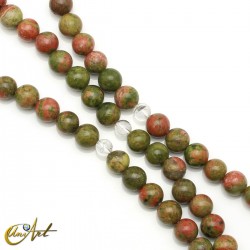 Buddhist japa mala beads of unakite, 8 mm