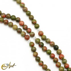Buddhist japa mala beads of unakite, 6 mm