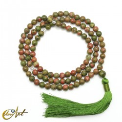 Buddhist japa mala beads of unakite, 8 mm