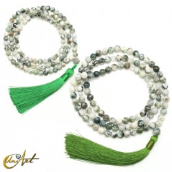 Tree agate buddhist mala beads