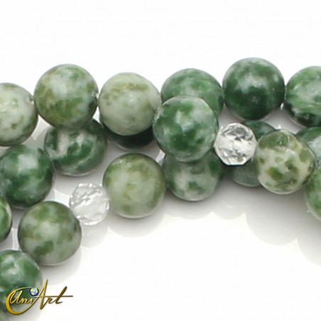 Green spot jasper mala beads, 6 mm