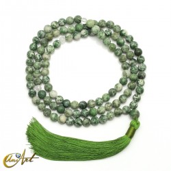Green spot jasper mala beads, 8 mm