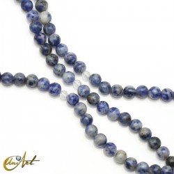 Japa mala de cuentas de jaspe azul moteado, 6 mm