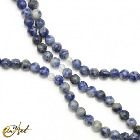 Japa mala de cuentas de jaspe azul moteado, 6 mm
