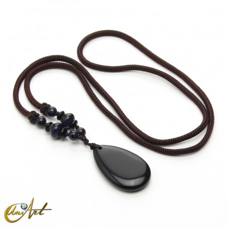 Collar con lágrima de ágata negra y piedra oro azul