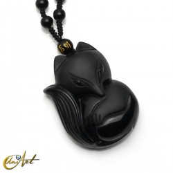 Carved obsidian fox with necklace