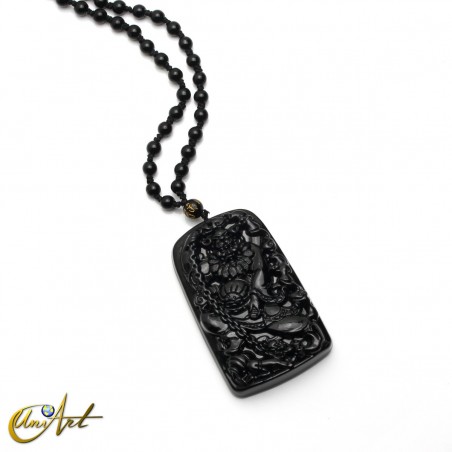 Amuleto de obsidiana con collar, Zhong Kui
