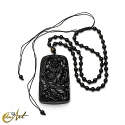 Obsidian amulet with necklace, Zhong Kui