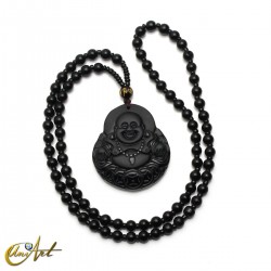 Laughing Buddha obsidian pendant with necklace - model 1