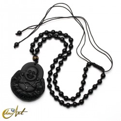 Laughing Buddha obsidian pendant with necklace - model 2