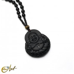 Buda feliz de obsidiana con collar