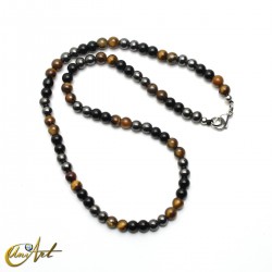 Triple protection necklace with tiger’s eye, obsidian and hematite - 6 mm
