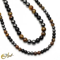 Triple protection necklace with tiger’s eye, obsidian and hematite
